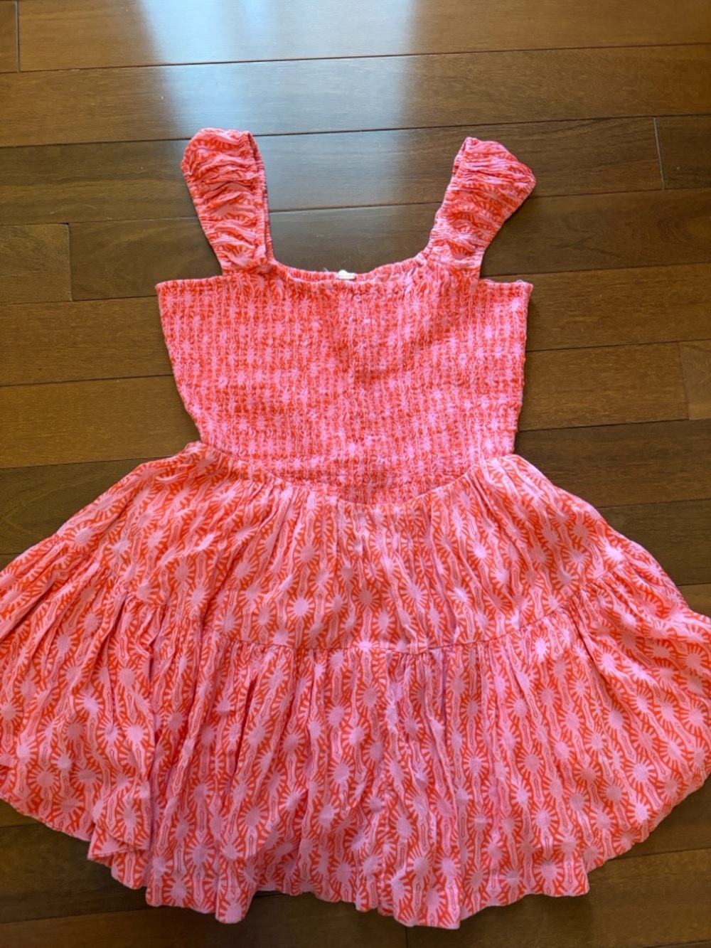Free People Coral and Pink Smocked Sundress